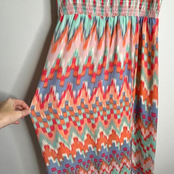 Maurices Women's Maxi Dress Size M Chevron Stripe Blouson Slit Hem Sleeveless - Picture 4 of 9